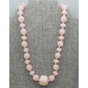 Vintage Pink Lucite Bead Collar Strand Necklace Large Floral Center Bead 18"